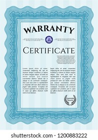 Light blue Warranty template. Elegant design. Detailed. With background. 