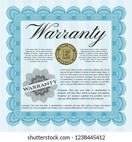 Light blue Warranty template. With great quality guilloche pattern. Detailed. Artistry design. 