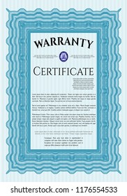 Light blue Warranty template. With guilloche pattern. Customizable, Easy to edit and change colors. Modern design. 