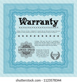 Light blue Warranty template. With linear background. Customizable, Easy to edit and change colors. Money Pattern. 