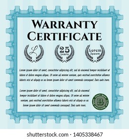 Light blue Warranty template. Modern design. Customizable, Easy to edit and change colors. With complex background. 