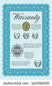 Light blue Warranty template. Modern design. With guilloche pattern. Vector illustration. 