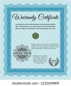 Light blue Warranty template. Money style design. Printer friendly. Vector illustration. 