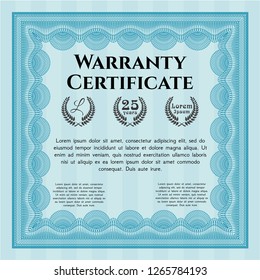 Light blue Warranty template. Money Pattern. Easy to print. Vector illustration. 