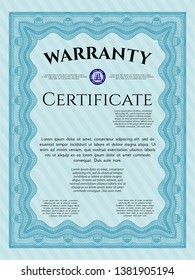 Light blue Warranty template. Nice design. With guilloche pattern and background. Customizable, Easy to edit and change colors. 