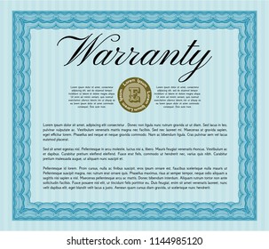 Light blue Warranty template. Printer friendly. Customizable, Easy to edit and change colors. Money design. 