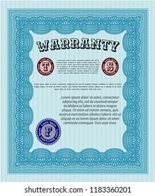 Light blue Warranty template. Printer friendly. Detailed. Money Pattern design. 