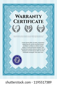 Light blue Warranty template. Printer friendly. Modern design. Detailed. 
