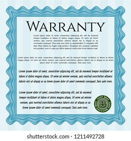Light blue Warranty template. Printer friendly. Sophisticated design. Detailed. 