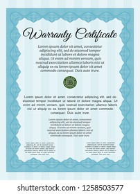 Light blue Warranty template. Printer friendly. Money style design. Customizable, Easy to edit and change colors. 