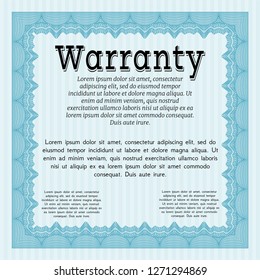 Light blue Warranty template. Printer friendly. Detailed. Money style design. 