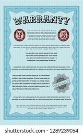 Light blue Warranty template. Printer friendly. Nice design. Customizable, Easy to edit and change colors. 