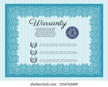 Light blue Warranty template. Printer friendly. Vector illustration. Beauty design. 