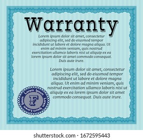 Light blue Warranty template. Printer friendly. Detailed. Money Pattern design. 