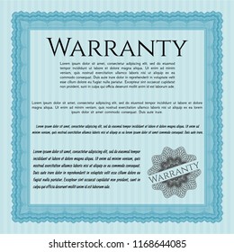 Light blue Warranty template. Retro design. Customizable, Easy to edit and change colors. With guilloche pattern. 
