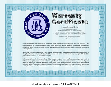 Light blue Warranty template. Vector illustration. With complex background. Elegant design. 