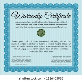 Light blue Warranty template. Vector illustration. Easy to print. Elegant design. 