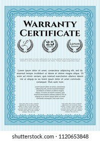 Light blue Warranty template. Vector illustration. With quality background. Nice design. 