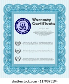 Light blue Warranty template. Vector illustration. With quality background. Money Pattern. 
