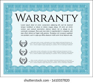 Light blue Warranty template. Vector illustration. With background. Superior design. 