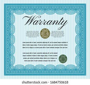 Light blue Warranty template. Vector illustration. With complex background. Lovely design. 
