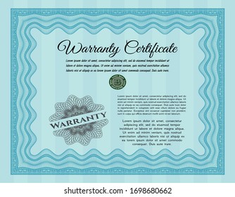 Light blue Warranty template. Vector illustration. Printer friendly. Money design. 