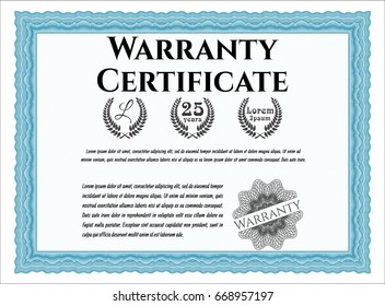 Light blue Warranty template. Vector illustration. With complex linear background. Modern design. 