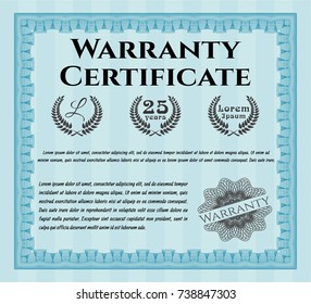 Light blue Warranty template. Vector illustration. With great quality guilloche pattern. Sophisticated design. 