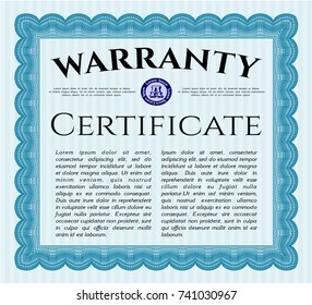 Light blue Warranty template. Vector illustration. With complex linear background. Perfect design. 