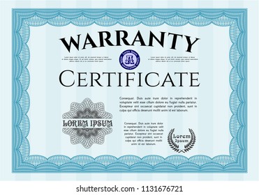 Light blue Warranty. Vector illustration. With complex linear background. Perfect design. 