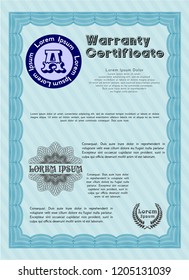 Light blue Warranty. Vector illustration. Printer friendly. Retro design. 