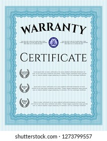 Light blue Warranty. Vector illustration. With complex background. Excellent design. 