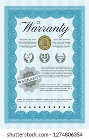 Light blue Warranty. Vector illustration. With complex linear background. Money design. 