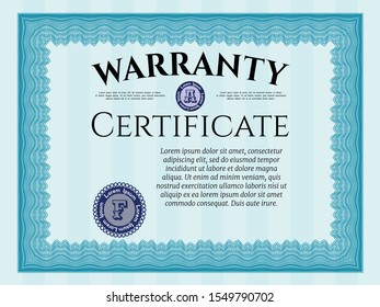 Light blue Warranty. Vector illustration. With linear background. Beauty design. 