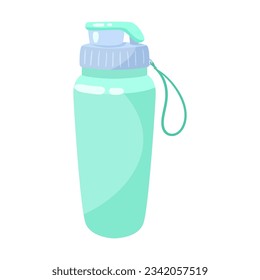 Botella de agua azul claro para la ilustración del vector de fitness. Dibujo de dibujos animados de botellas de plástico para actividades de entrenamiento aisladas sobre fondo blanco. Estilo de vida saludable, concepto deportivo