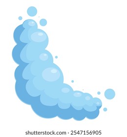 Light blue water bubbles creating a crescent moon shape over a white background