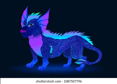 Light blue water dragon on dark background. Vector illustration