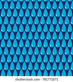 Light blue water drops (raindrops) on the dark blue background. Seamless abstract pattern. Rain. Vector illustration.