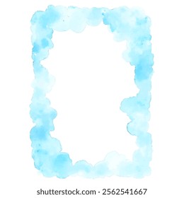 Light blue watercolor border frame on white background, featuring soft, dreamy edges and gentle color variations perfect for wedding stationery, certificates, or decorative designs.