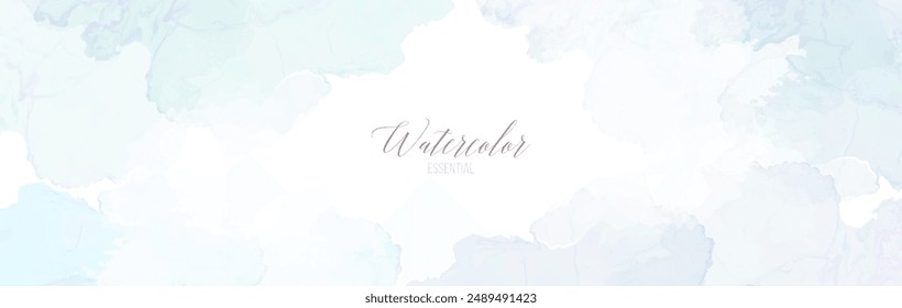 Light blue watercolor fluid painting vector design card. Dusty blue watercolour painted frame. Winter wedding invitation. Snow, ice or veil texture. Dye splash style. Isolated and editable