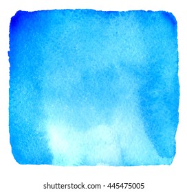 Light blue watercolor hand drawn banner. Vector watercolour paper grain textured background. Abstract hand paint square stain isolated on white background