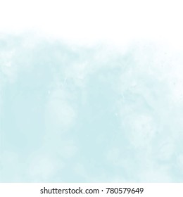 light blue watercolor pattern on white background with curved fringed border on white background, vector illustration