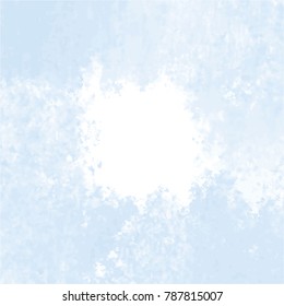 light blue watercolor splatter frame pattern with little spots and white center area, vector illustration