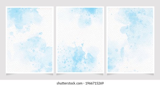 Light Blue Watercolor Wet Wash Splash On Paper Birthday Or Wedding Invitation Card Background Template Collection