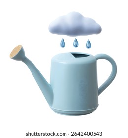 Light blue watering can digital illustration