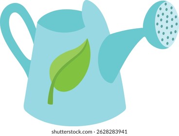 Light Blue Watering Can with Green Leaf
