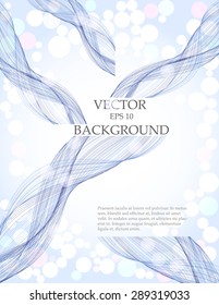 Light blue wave trendy background, template, slide, lace tape / ribbon with ice circles, explosion effect