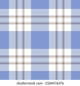 Light blue, white and beige tartan plaid. Scottish pattern fabric swatch close-up. 