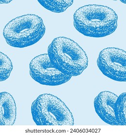 Light Blue and White Donuts Sweet Cookies Dessert Vector Seamless Pattern. Festive Xmas Wrapping Paper or Scrapbook