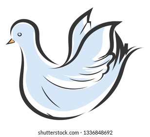 Light blue and white dove with yellow beak vector illustration on white background.
